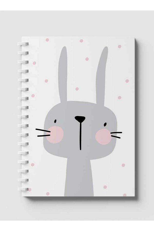 LOWHA-Spiral Notebook with Front and Back Hard Covers Featuring Rabbit Cartoon & Dots Design 1