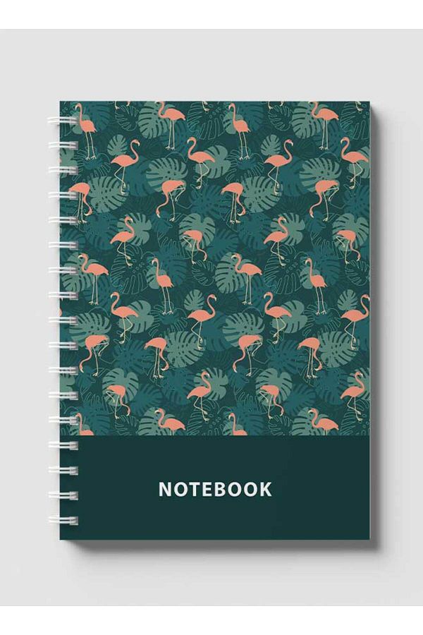 LOWHA-Spiral Notebook with Front and Back Hard Covers Featuring Flamingos & Leaves Design 1