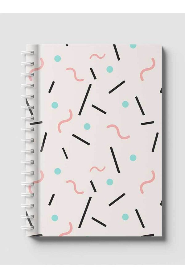 LOWHA-Spiral Notebook with Front and Back Hard Covers Featuring Memphis Abstract Shapes Design 1