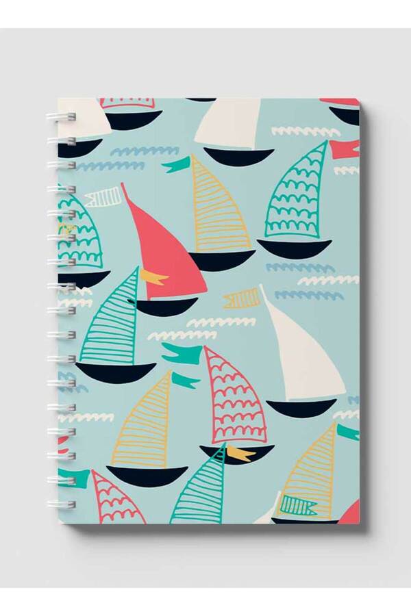 LOWHA-Spiral Notebook with Front and Back Hard Covers Featuring Sailboat Design 1