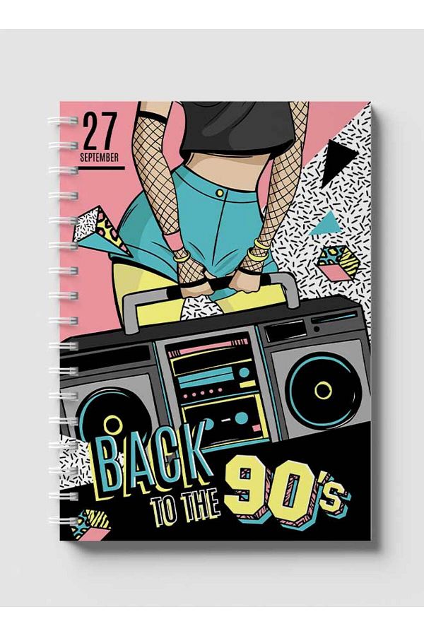 LOWHA-Spiral Notebook with Front and Back Hard Covers Featuring Back to the 90's Design 1