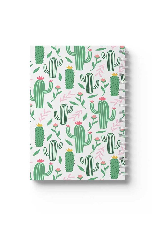 LOWHA-Spiral Notebook with Front and Back Hard Covers Featuring Cactus Design 1