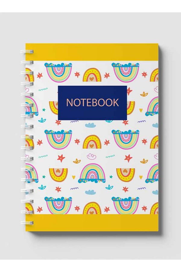 LOWHA-Spiral Notebook with Front and Back Hard Covers Featuring Boho Rainbow Design 1