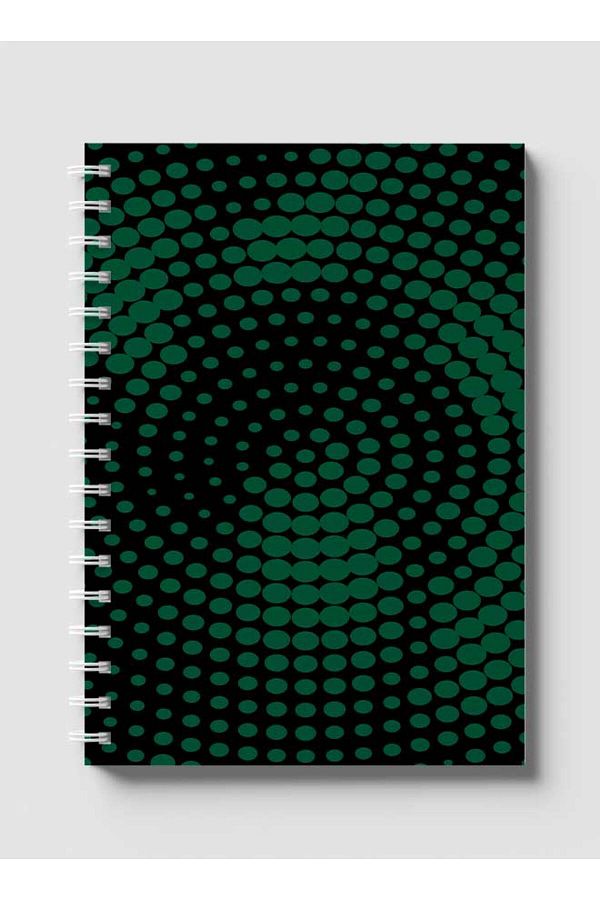 LOWHA-Spiral Notebook with Front and Back Hard Covers Featuring Swirl Halftone Green Design 1