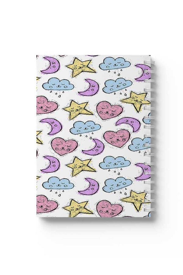 LOWHA-Spiral Notebook with Front and Back Hard Covers Featuring Moon Hearts And Clouds Design 1