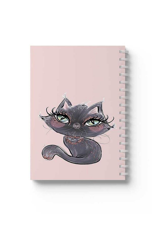 LOWHA-Spiral Notebook with Front and Back Hard Covers Featuring Cat Design 1