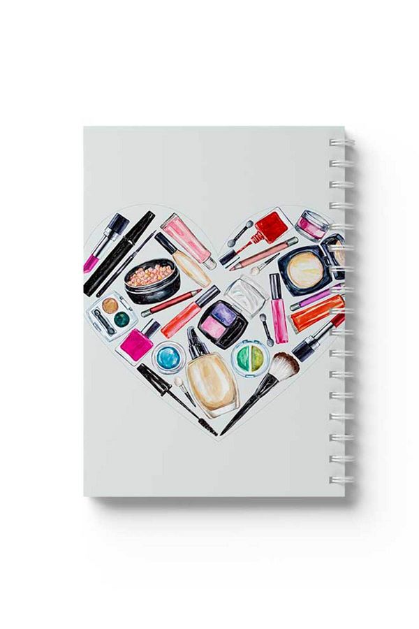 LOWHA-Spiral Notebook with Front and Back Hard Covers Featuring Make up Heart Design 1
