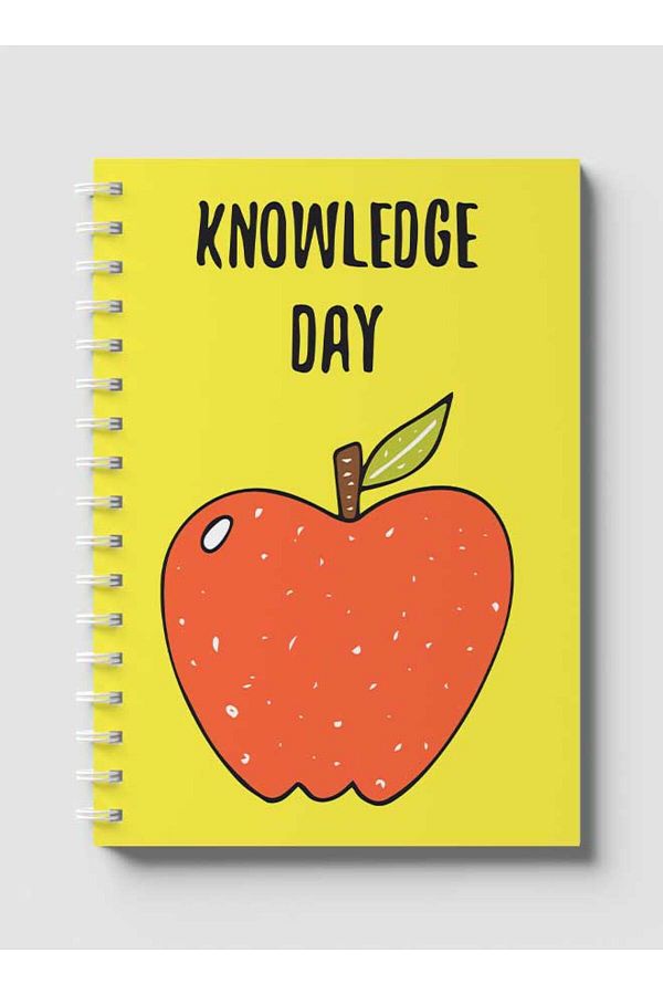 LOWHA-Spiral Notebook with Front and Back Hard Covers Featuring Knowledge Day Apple Design 1