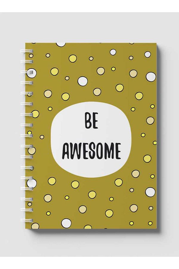 LOWHA-Spiral Notebook with Front and Back Hard Covers Featuring Be Awesome & Dots Design 1