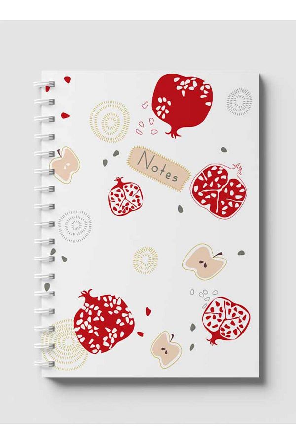 LOWHA-Spiral Notebook with Front and Back Hard Covers Featuring Apple & Pomegranate Design 1