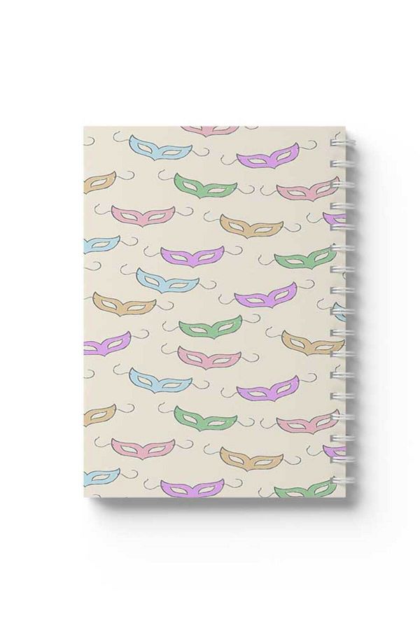 LOWHA-Spiral Notebook with Front and Back Hard Covers Featuring Masks Design 1