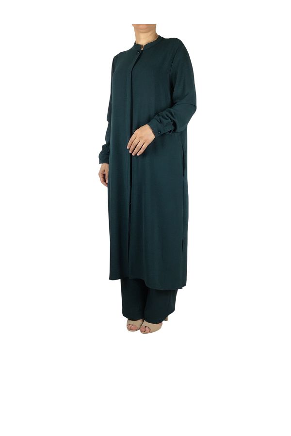 ECE GİYİM-Women's Judge Collar Tunic with Hidden Buttons on the Front and Hidden Pockets on the Sides with Pants with Elastic Waist 1