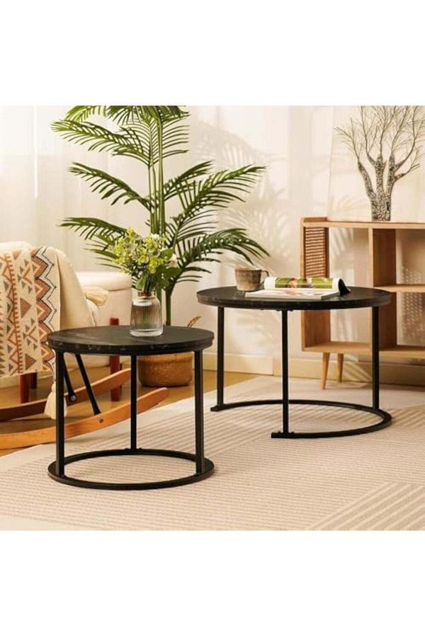 AGD-Nesting Coffee Table 2 Pack, 23.6" Round Coffee Table with Wooden Top and Durable Steel Frame, Indus 1