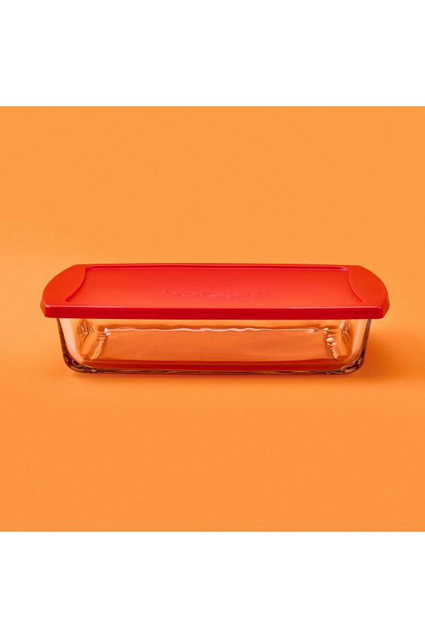 Paşabahçe-Rectangular Pyrex with Lid - Transparent / Red - 1320 ml 1