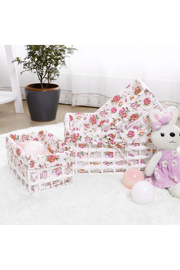 Cozy Nest-Set of 3 Woven Storage Baskets Rectangular Woven Bins with Plastic Frame, Removable Fabric Lining 1