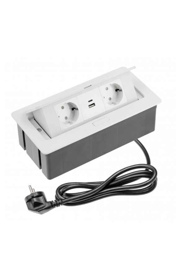 GTV-Soft Retractable Built-in Socket,GTV,2 Schuko, 1 USB-A, 1 USB-C,Cable Length 1.5m, 3600W, 20IP,White 1