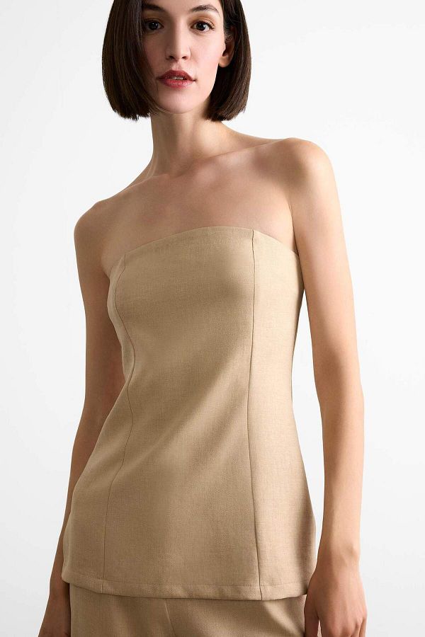 DeFacto-Body Hugging Strapless Basic Plain Blouse F7979Ax25Sm 1