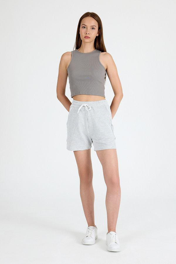 Rays-Pantaloni scurți gri cu talie elastică cu dungi 4094 1