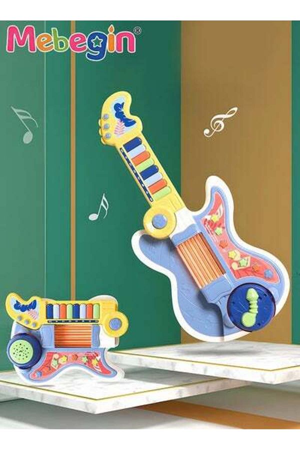 MEBEGIN-2-in-1 Musical Instrument Toy with Projection Function and 2 Modes, Colorful Guitar Piano Toy 1