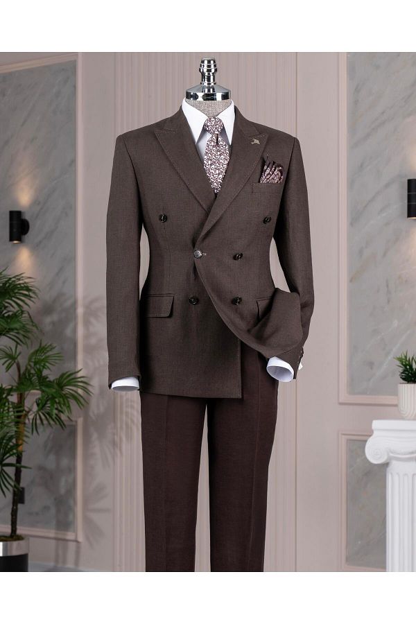 TerziAdemAltun-Italian Style Slim Double Breasted Men's Single Jacket Brown T13661 1