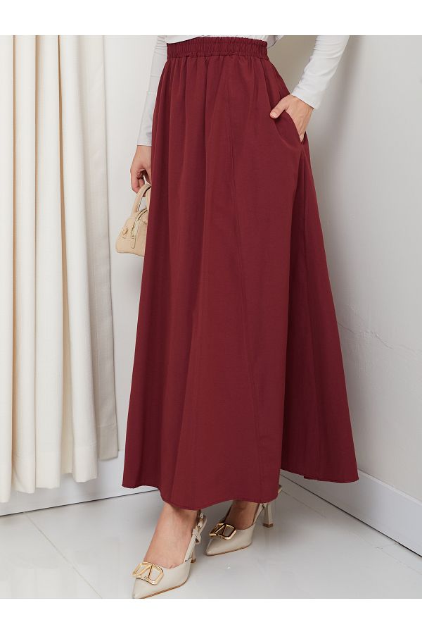 FERHEL-6 Piece Flared Hijab Skirt with Pockets and Elastic Waist 1