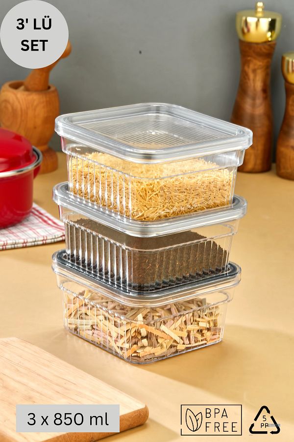 Espas Home-3 Piece Storage Container Set with Gaskets and Leak-Proof Lids – Refrigerator and Dry Food Compatible 3X850 ml 1