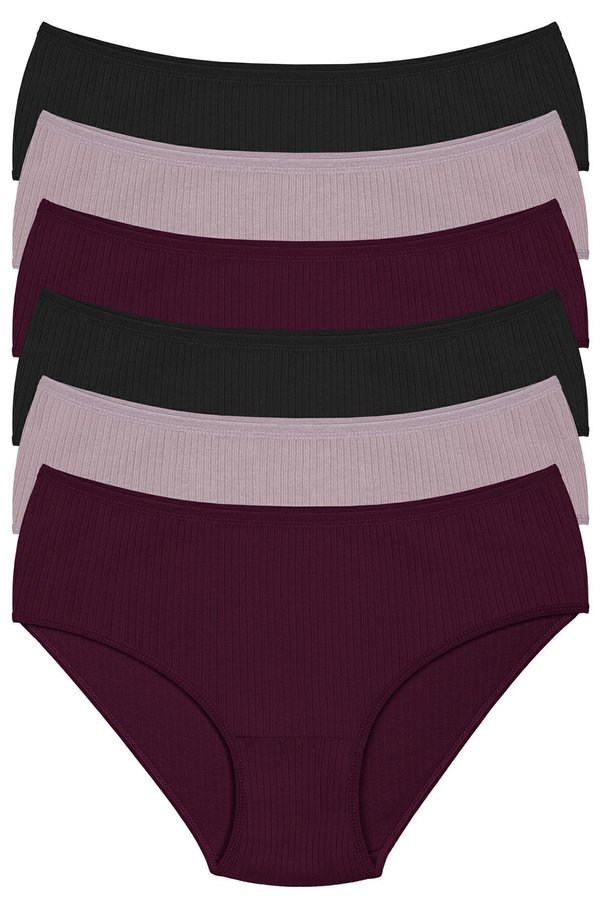 Humaone 100% Cotton, High Waist, Corded Fabric, Women's Panties Pack of 6: 2 Black, 2 Plum, 2 Taupe Color