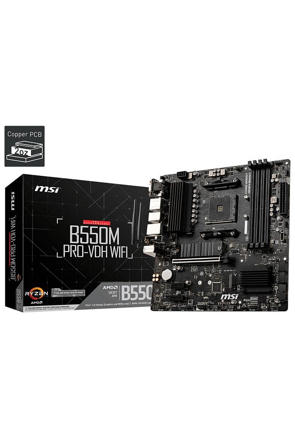 MSI-B550m Pro-vdh WiFi Amd B550 Socket Am4 Ddr4 4400(OC)mhz Matx Gaming (PLAYER) Motherboard 1