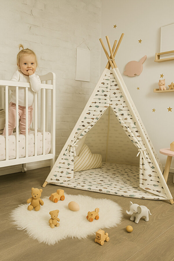 homy textiles SafeMom Ahşap Kızılderili Çocuk Oyun Çadırı