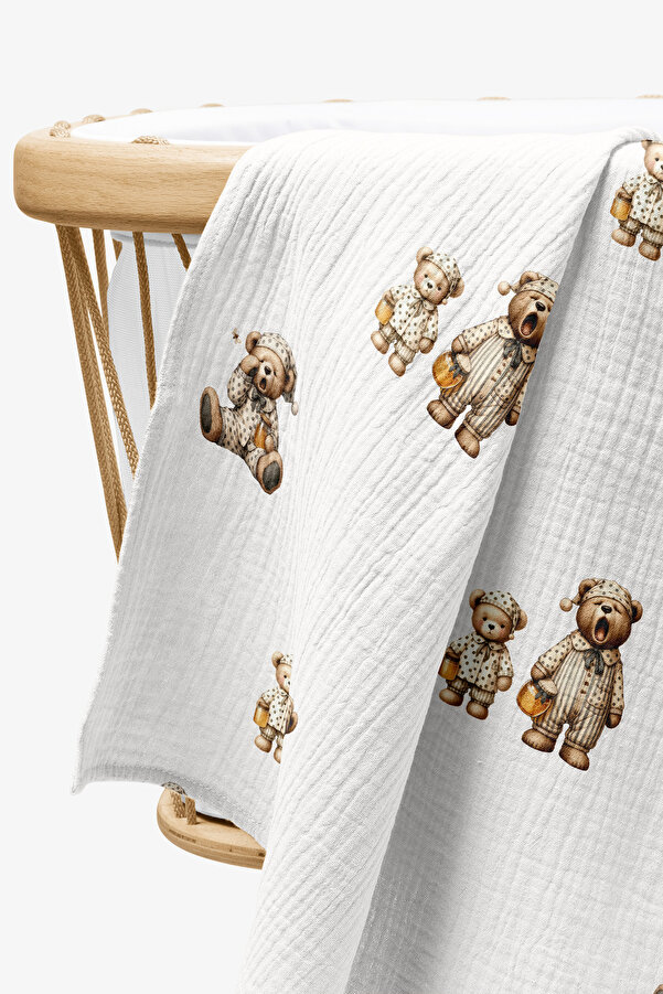 cekic kids 4 Kat Müslin Örtü Pijamalı Ayıcık Bebek Müslin Battaniyesi Dört Katlı Müslin 100x110 cm