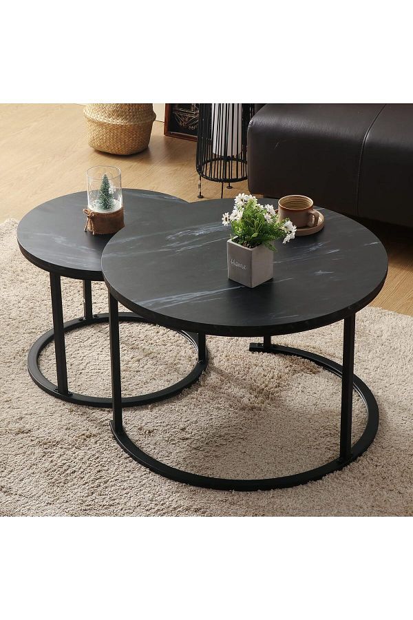 Generic-Small Round Nesting Coffee Table 27" Wood and Metal Stacking Coffee Tables for Compact Spaces, Black 1