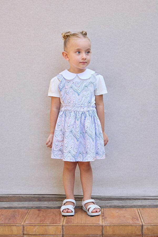 Panço Kız Bebek Dalga Desenli 2'li Mavi Elbise