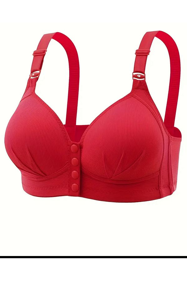 SATTENS-Front Button Hollow Unbuttressed Plus Size Bra Soft Comfortable Mold Gathering Bra 1