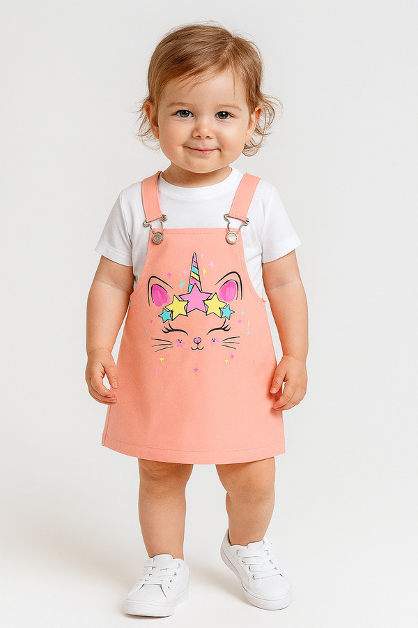 minikiss Kedicik Baskılı Gabardin Kumaş Ayarlı Askılı Kız Çocuk Jile Elbise