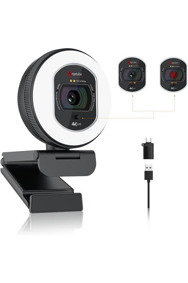 Angetube-Webcam 4K with Light - Streaming Camera for PC with Dual AI Noise Cancelling Microphone, Au 1