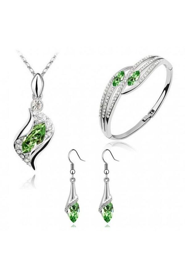 Kelan-Set Bijuterii Argint cu Cristale Emerald – Pandantiv, Cercei și Brățară 1
