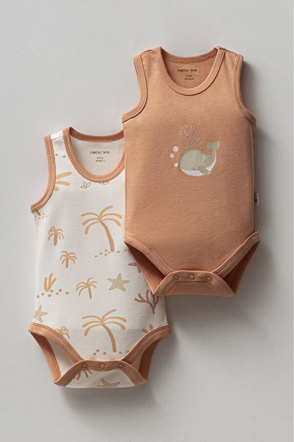 Mother Love Desenli Ve Düz Organik 2'li Kolsuz Body