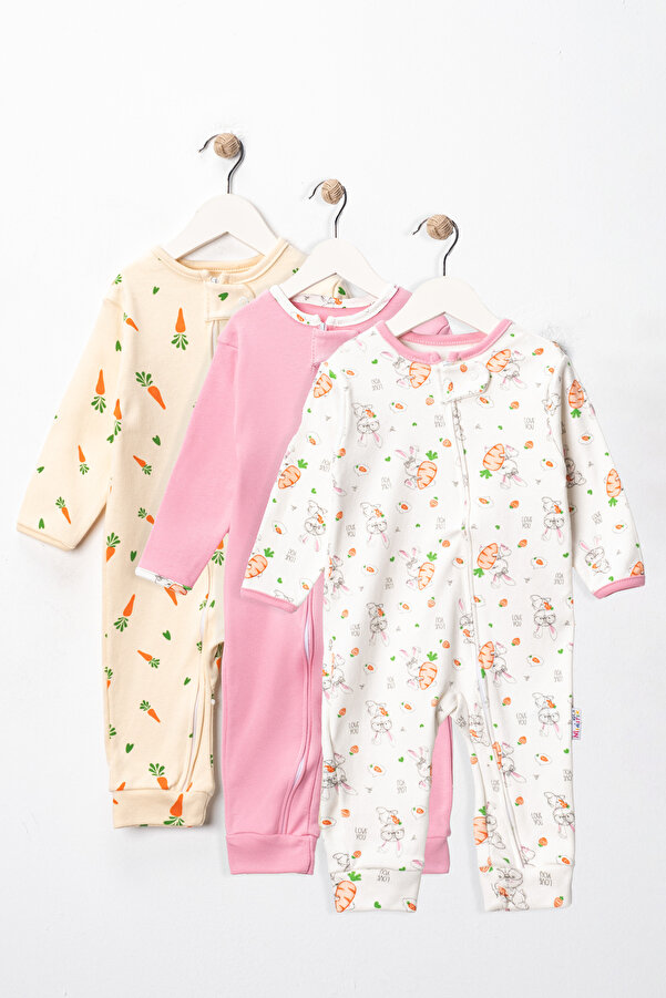 ENİA BABY Organik Kız Bebek desenli 3lü Tulum Takımı Yenidoğan kıyafet 9-12-18 ay 3lü Pamuklu 3 Parça