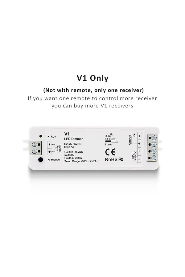 Choice-V1 Receiver Only MJJC V1 LED Dimmer 12V 24V 36V 5V 8A RF 2.4G Wireless Touch Remote LED Push Dimer S 1
