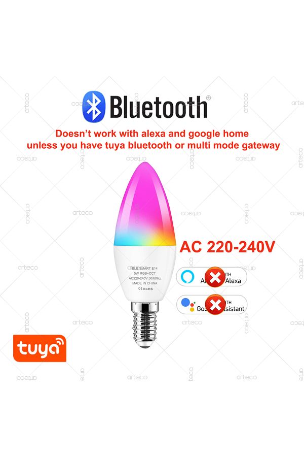 Choice-Bluetooth 220-240V Tuya E14 Candle Lamp Smart Life App Control Smart Bulb WiFi Or Bluetooth RGB+CW L 1