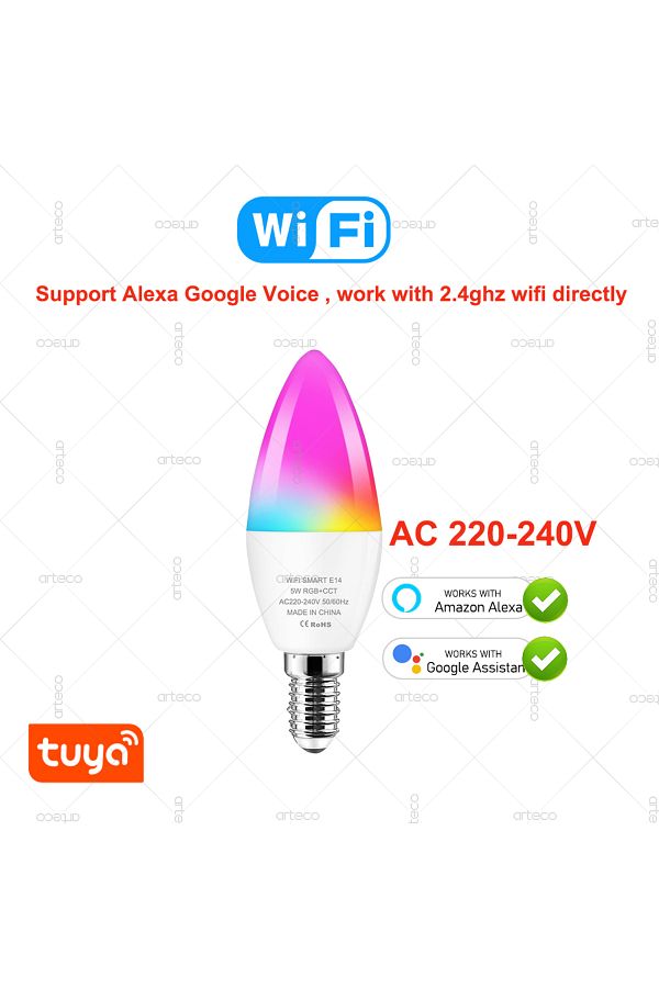 Choice-WiFi 220-240V Tuya E14 Candle Lamp Smart Life App Control Smart Bulb WiFi Or Bluetooth RGB+CW LED Li 1