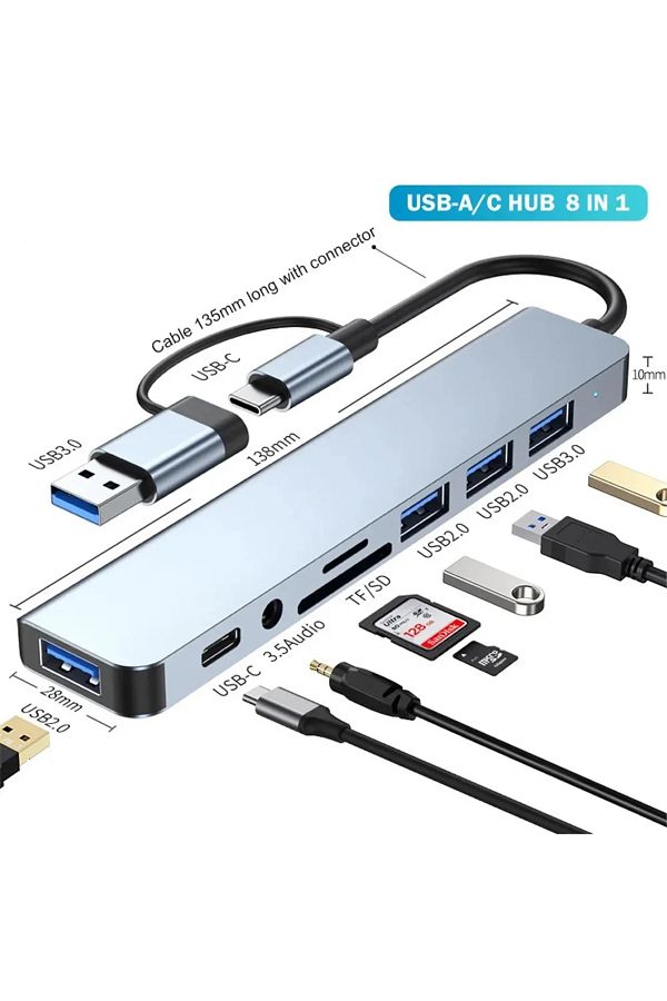 Choice-8 في 2 8 في 2 موزع USB 3.0 موزع USB C محطة إرساء USB C نقل عالي السرعة قارئ بطاقة SD TF 1