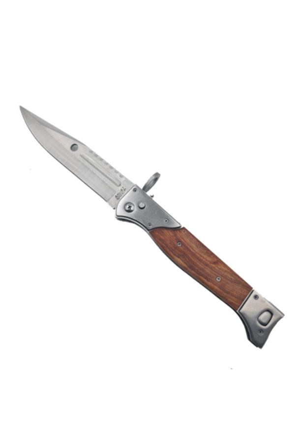 dalimag-Cutit AK 47 CCCP, Deschidere Automata pe Buton, Husa Camuflaj Material Textil, Maner Lemn, Argintiu, 1