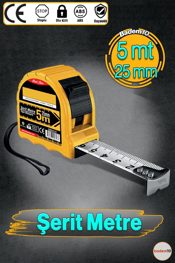 Badem10-Construction Site Tape Measure Shockproof Interlocking 5 Meters X 25 mm Auto Locking Tape Measure Measuring Tool 1