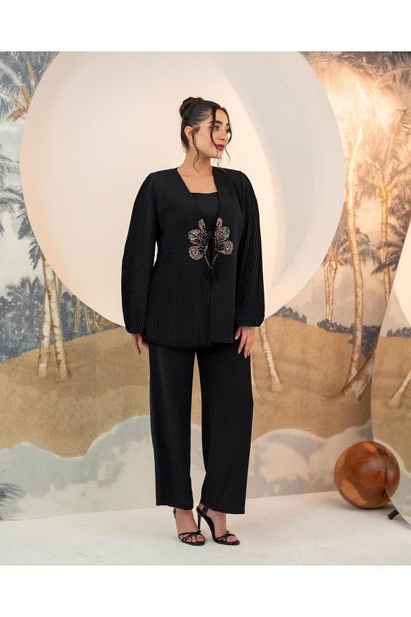 YAFA CLOTHING & ACCESSORIES-Pleated Jacket Trousers Double Suit Black 1