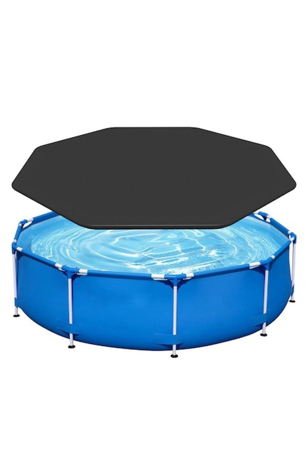 Optim Solution-Cover for Round Pool with Metal Frame, Diameter 427 cm, Drain Holes, Fixing Straps, Black 1