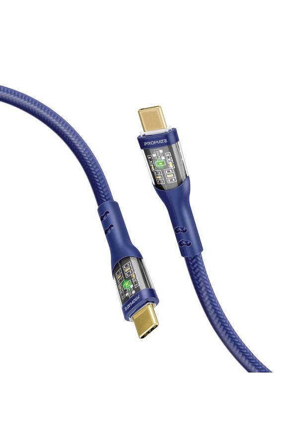 Promate-CC200 Type-C to Type-C 2m Super Fast Charging Cable 60W with Transparent Charging Head 1