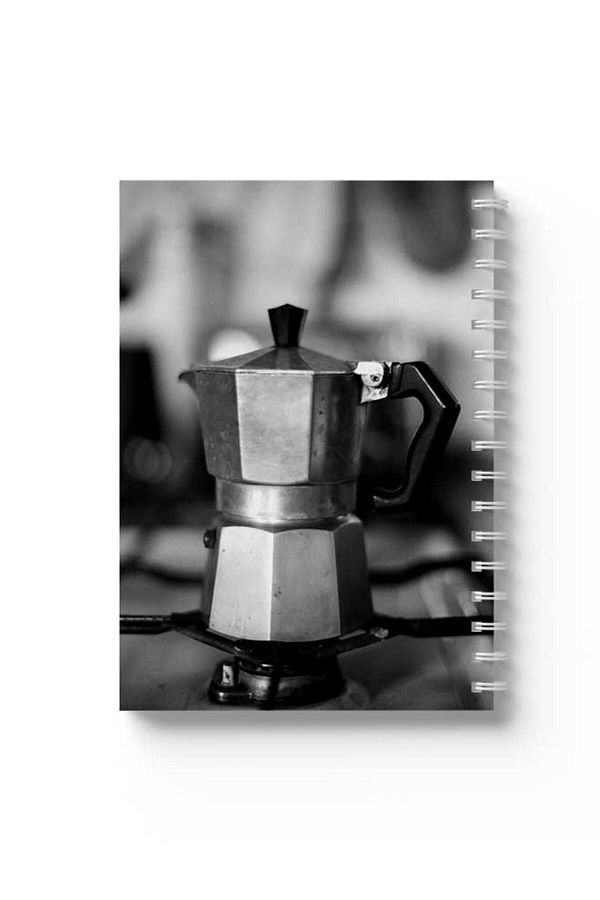 LOWHA-Spiral Notebook with Front and Back Hard Covers Featuring Mocha Pot Design 1