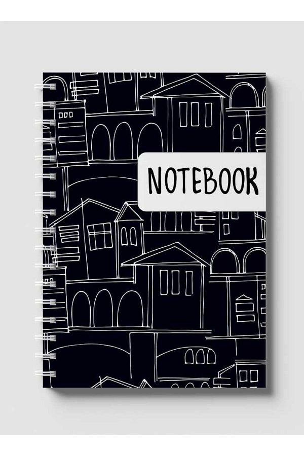 LOWHA-Spiral Notebook with Front and Back Hard Covers Featuring Patterns with Cityscapes Design 1