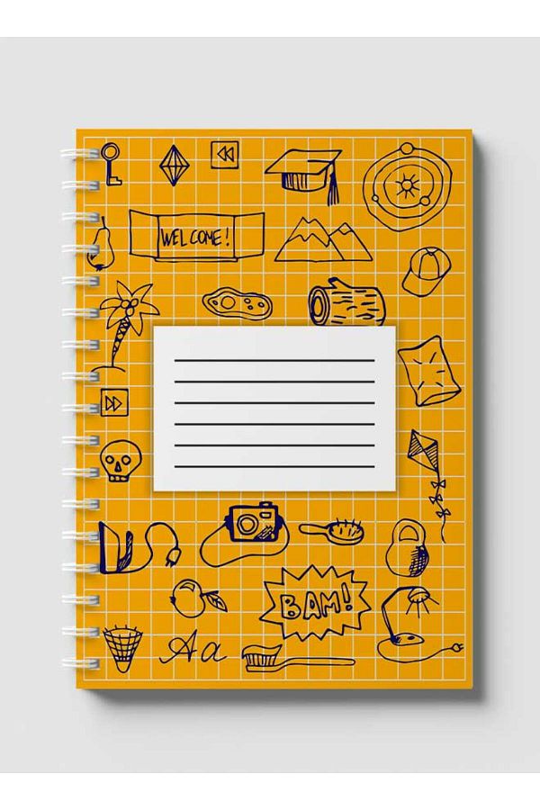 LOWHA-Spiral Notebook with Front and Back Hard Covers Featuring Back to School Grid Lines Design 1